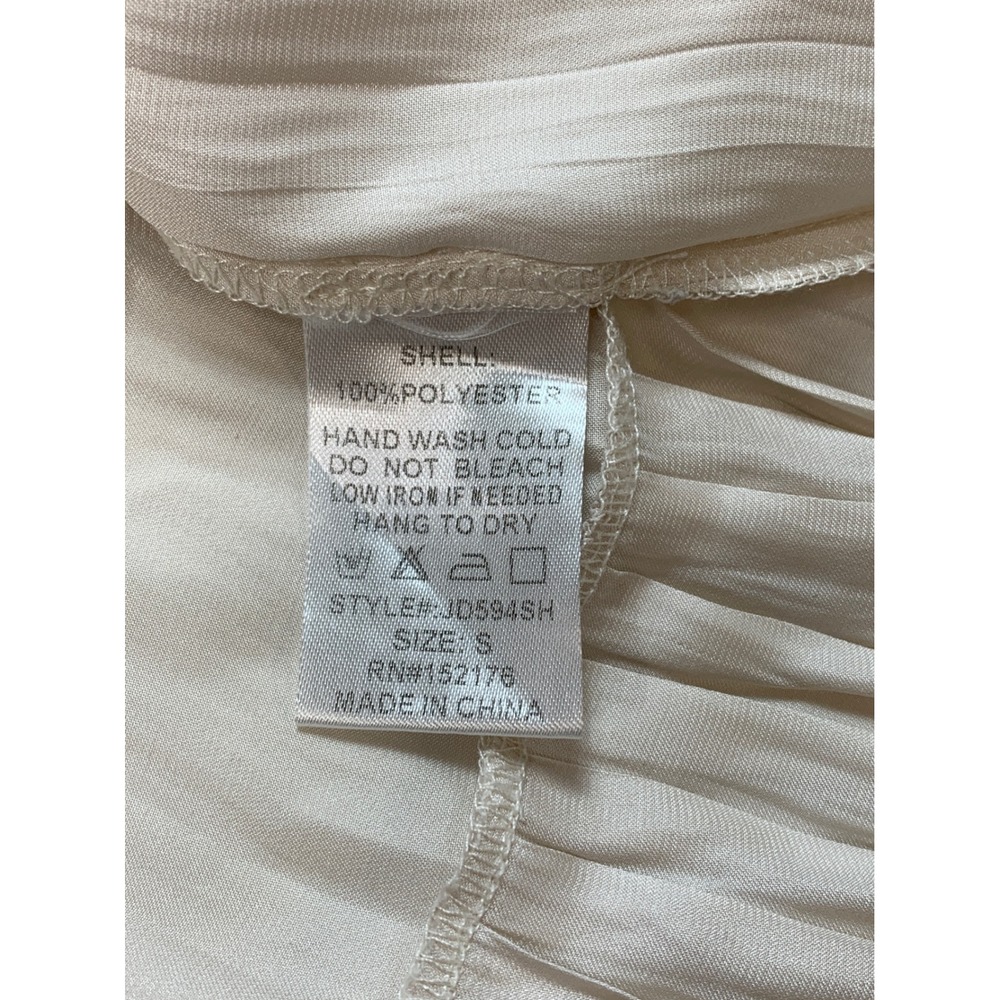 RESET By Jane Jamie Satin Silky Mini Dress Champagne Tiered Ruffle Flaws - Picture 8 of 11